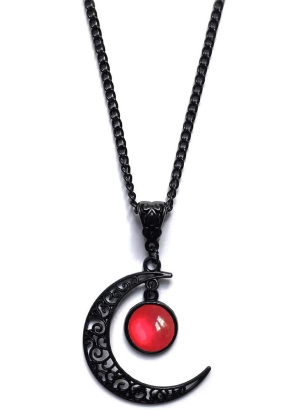 Women's Red Vintage Moon Pendant Dark Style Black Crescent Halloween Necklace